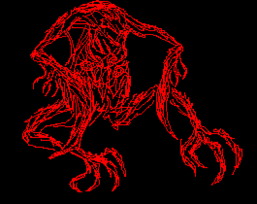 An image of the Secondary Marauder, a creature akin to a large headless humanoid with a rounded body covered in thick and ruddy skin. Its arms end in giant scythes, while its feet end in a variety of strange grasping toes. On its stomach is a set of gruesome eyes over a massive maw. It is sitting down with its arms forward and its legs awkwardly to the sides.