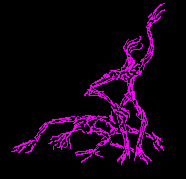 An image of two Tertiary Marauders. These pink skinned creatures are similar to uncomfortably thin humans with no head, their neck instead terminating in a mass of tentacles. Their hands are big and their bodies are lanky. One is standing and reaching up, the other is crawling around on all fours.
